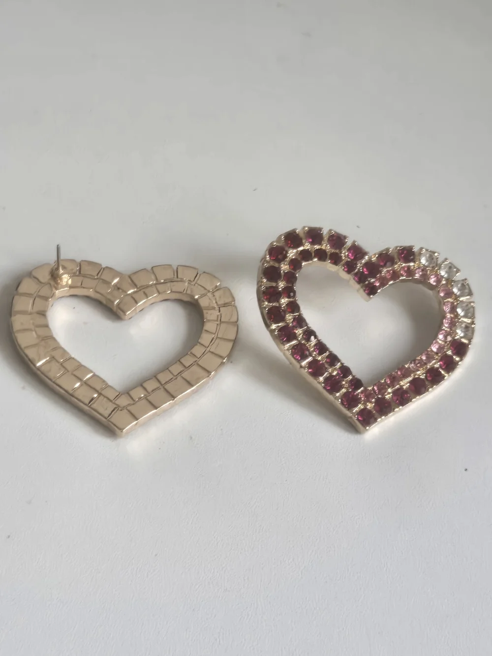 Heart Shaped Crystal Stud Earrings - Pink Gold
